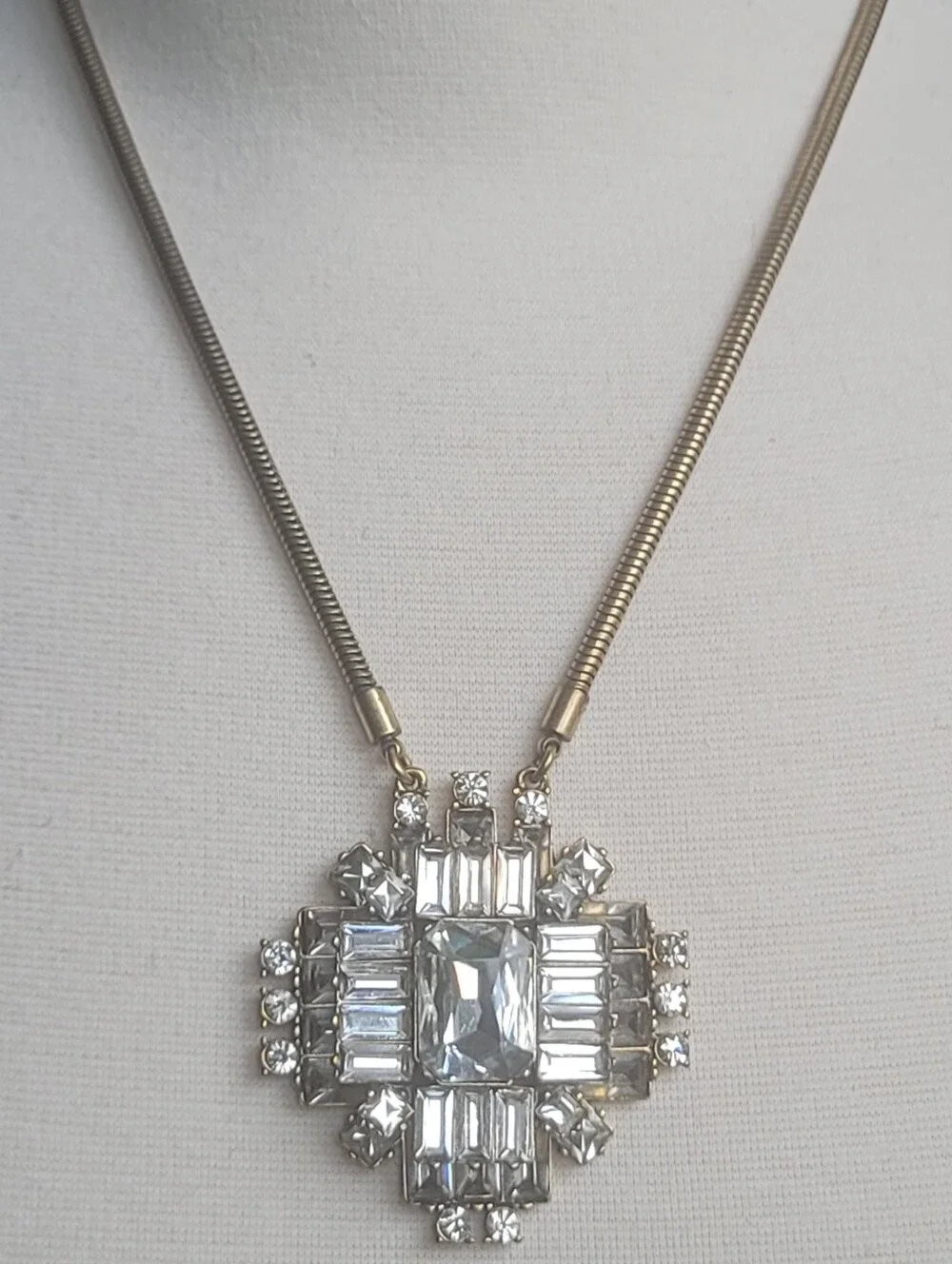 Vintage J Crew Art Deco Crystal Maximalist Y2K Snake Chain Statement Necklace